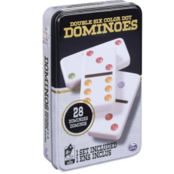 Double 6 Color Dot Dominoes (28 Pcs.) in Tin Box - Picture 1 of 3